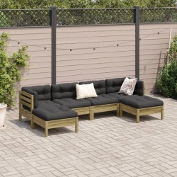 Salon de jardin 6 pcs avec coussins bois de pin imprégné 509479509479