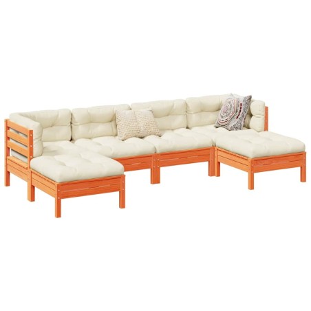 Salon de jardin 6 pcs avec coussins cire marron bois pin massif 509490509490