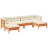 Salon de jardin 6 pcs avec coussins cire marron bois pin massif 509490509490