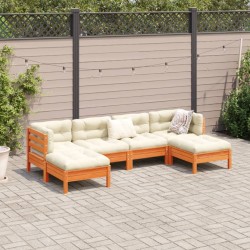 Salon de jardin 6 pcs avec coussins cire marron bois pin massif 509490509490