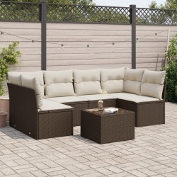 Salon de jardin avec coussins 7 pcs marron résine tressée 509552509552