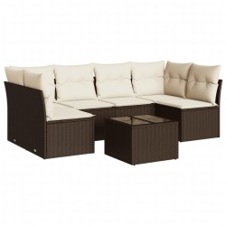 Salon de jardin avec coussins 7 pcs marron résine tressée 509552509552
