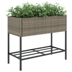 Jardinières avec étagère 2 pcs gris 90x40x75 cm résine tressée 509585509585