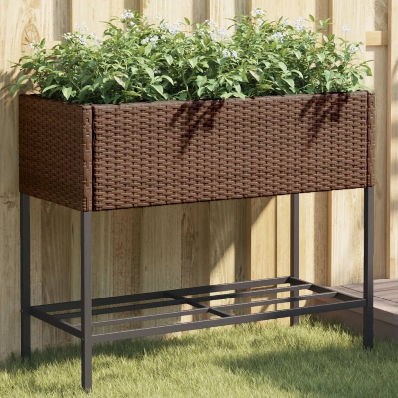 Jardinières avec étagère 2 pcs brun 90x40x75 cm résine tressée 509587509587