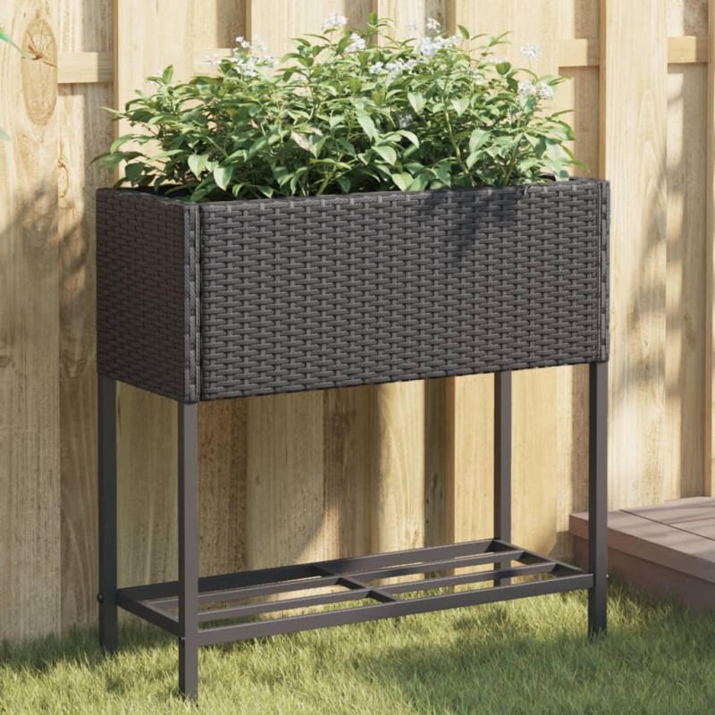 Jardinières avec étagère 2 pcs noir 70x28x70 cm résine tressée 509592509592
