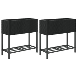 Jardinières avec étagère 2 pcs noir 70x28x70 cm résine tressée 509592509592