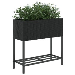 Jardinières avec étagère 2 pcs noir 70x28x70 cm résine tressée 509592509592