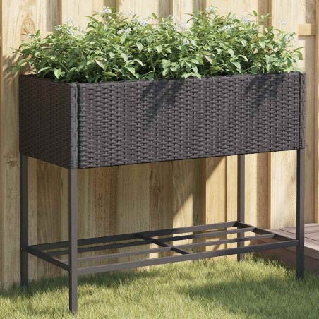 Jardinières avec étagère 2 pcs noir 90x40x75 cm résine tressée 509597509597