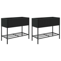 Jardinières avec étagère 2 pcs noir 90x40x75 cm résine tressée 509597509597