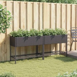 Jardinières avec étagère 2 pcs noir 90x40x75 cm résine tressée 509597509597