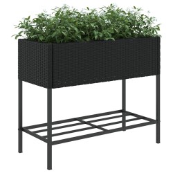 Jardinières avec étagère 2 pcs noir 90x40x75 cm résine tressée 509597509597