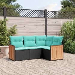 Salon de jardin 4 pcs avec coussins noir résine tressée 509628509628