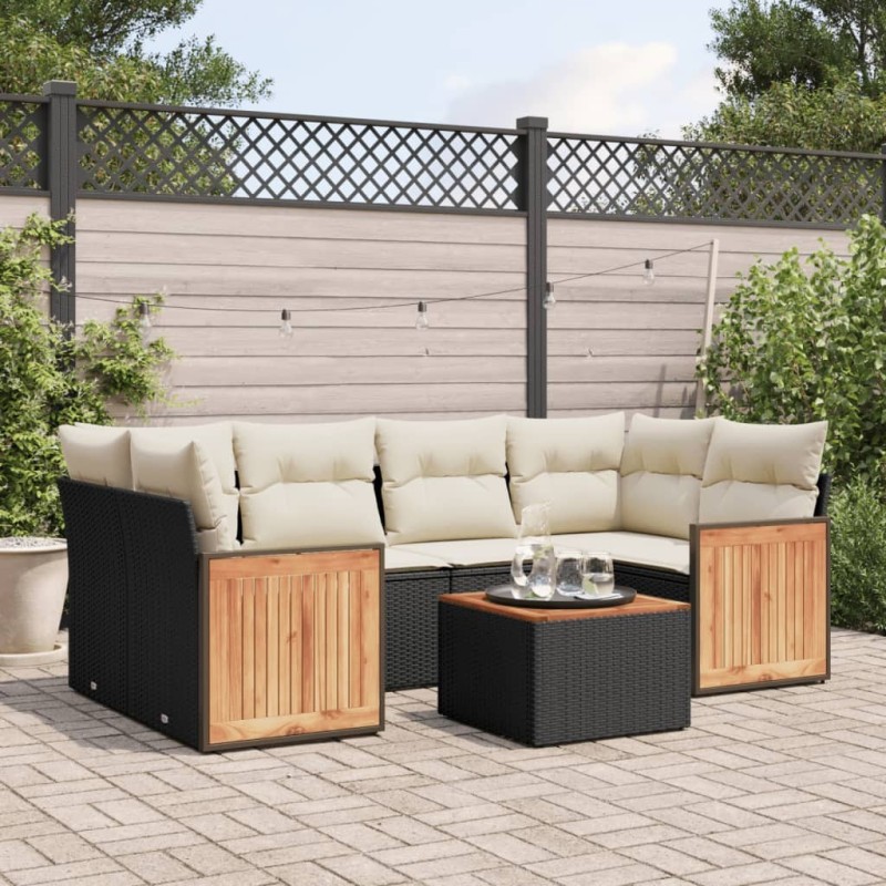Salon de jardin 7 pcs avec coussins noir résine tressée 509632509632