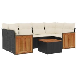 Salon de jardin 7 pcs avec coussins noir résine tressée 509632509632