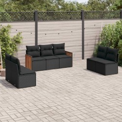 Salon de jardin 7 pcs avec coussins noir résine tressée 509635509635