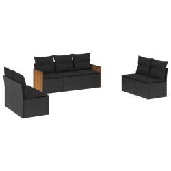 Salon de jardin 7 pcs avec coussins noir résine tressée 509635509635