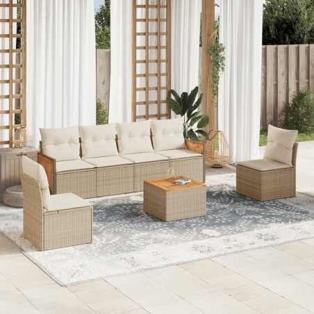 Salon de jardin avec coussins 7 pcs beige résine tressée 509636509636