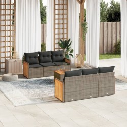 Salon de jardin avec coussins 7 pcs gris résine tressée 509650509650