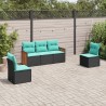 Salon de jardin 5 pcs avec coussins noir résine tressée 509651509651