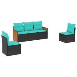 Salon de jardin 5 pcs avec coussins noir résine tressée 509651509651