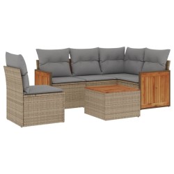 Salon de jardin avec coussins 6 pcs beige résine tressée 509654509654
