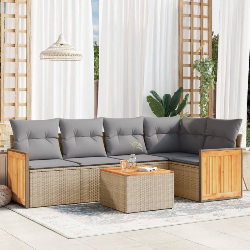 Salon de jardin avec coussins 6 pcs beige résine tressée 509655509655