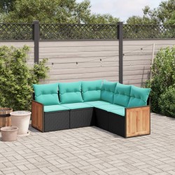 Salon de jardin 5 pcs avec coussins noir résine tressée 509656509656