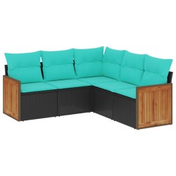 Salon de jardin 5 pcs avec coussins noir résine tressée 509656509656