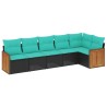 Salon de jardin 6 pcs avec coussins noir résine tressée 509658509658