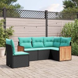 Salon de jardin 5 pcs avec coussins noir résine tressée 509659509659