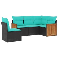 Salon de jardin 5 pcs avec coussins noir résine tressée 509659509659