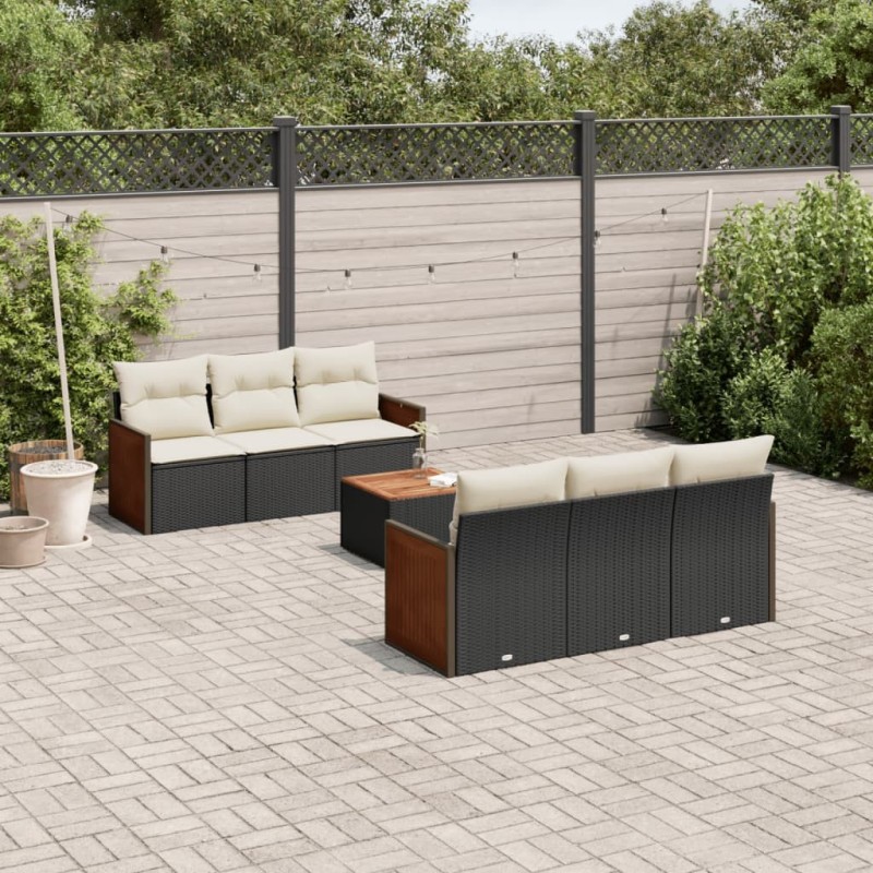 Salon de jardin 7 pcs avec coussins noir résine tressée 509661509661
