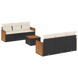 Salon de jardin 7 pcs avec coussins noir résine tressée 509661509661
