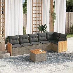 Salon de jardin avec coussins 7 pcs gris résine tressée 509666509666
