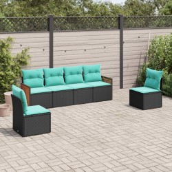 Salon de jardin 6 pcs avec coussins noir résine tressée 509667509667