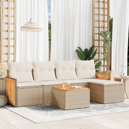 Salon de jardin avec coussins 6 pcs beige résine tressée 509669509669