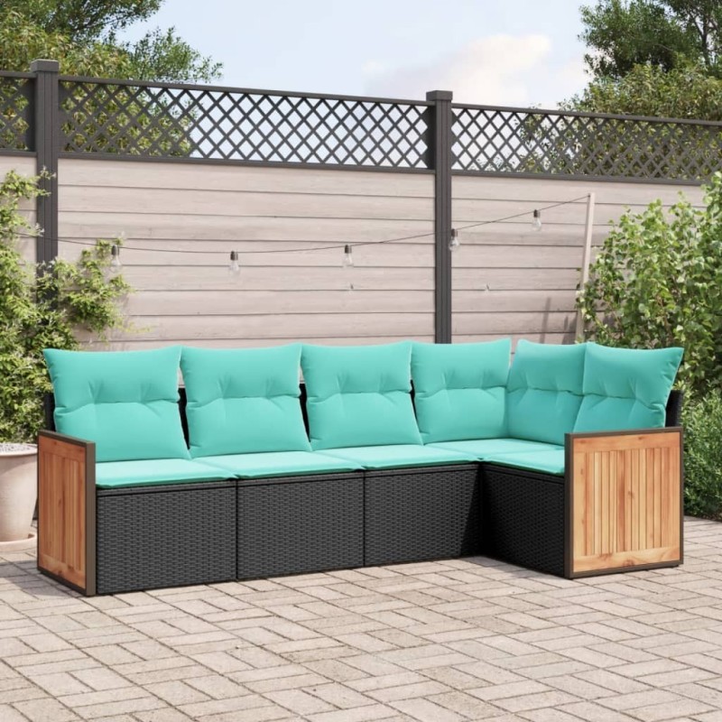 Salon de jardin 5 pcs avec coussins noir résine tressée 509670509670