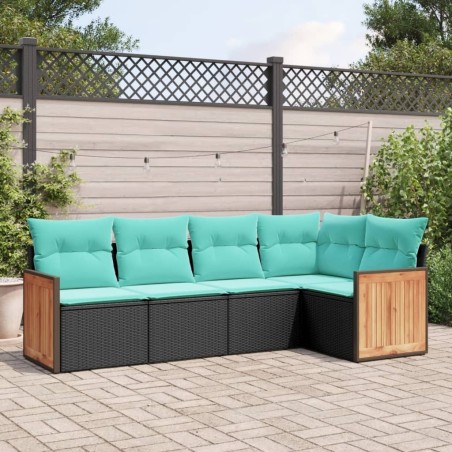 Salon de jardin 5 pcs avec coussins noir résine tressée 509670509670