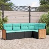 Salon de jardin 5 pcs avec coussins noir résine tressée 509670509670