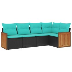 Salon de jardin 5 pcs avec coussins noir résine tressée 509670509670