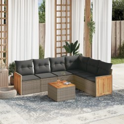 Salon de jardin avec coussins 7 pcs gris résine tressée 509673509673