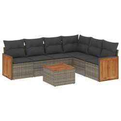 Salon de jardin avec coussins 7 pcs gris résine tressée 509673509673