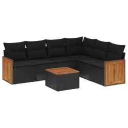 Salon de jardin 7 pcs avec coussins noir résine tressée 509675509675