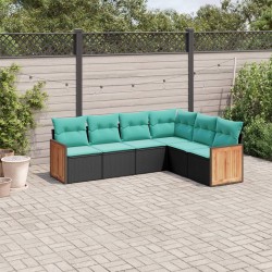 Salon de jardin 6 pcs avec coussins noir résine tressée 509676509676