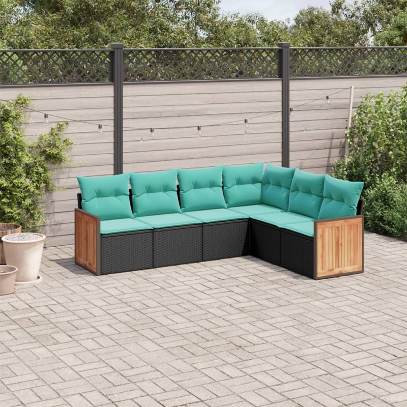 Salon de jardin 6 pcs avec coussins noir résine tressée 509676509676