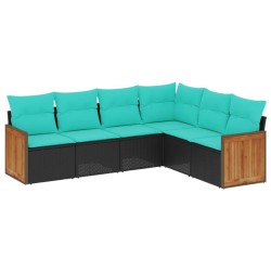 Salon de jardin 6 pcs avec coussins noir résine tressée 509676509676