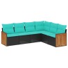 Salon de jardin 6 pcs avec coussins noir résine tressée 509676509676