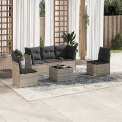 Salon de jardin 6 pcs avec coussins gris clair résine tressée 509681509681
