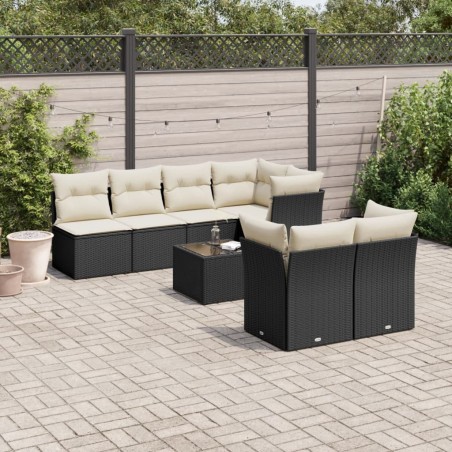 Salon de jardin 8 pcs avec coussins noir résine tressée 509682509682