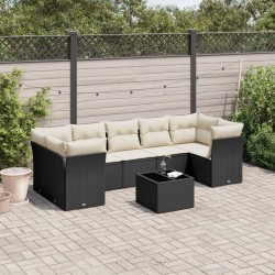 Salon de jardin 8 pcs avec coussins noir résine tressée 509683509683